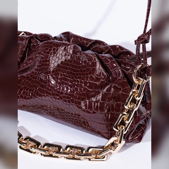 Cognac Croc Embossed Bag - Picture 3 of 4